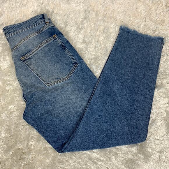 "Girls Bite Back" H&M Jeans Sz 6 Distressed Straight Leg Raw Hem - Picture 1 of 10